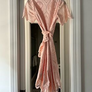 Hale bob light pink eyelet wrap dress higher in front than back size small